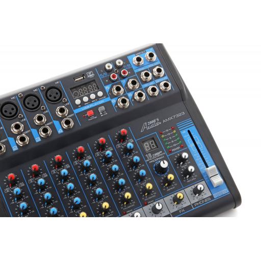 Audio2000s AMX7323 Professional Eight-Channel Audio Mixer with USB Interface, Bluetooth, and DSP MIC Effects