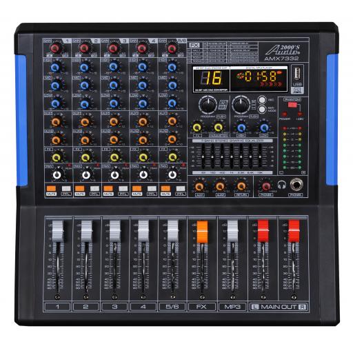 Audio2000s AMX7332- Professional Six-Channel Audio Mixer with USB Interface and DSP Sound Effects