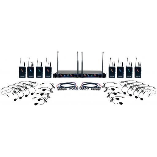 vocopro Digital-Play-8 Eight Channel UHF Wireless Headset & Lapel Mic System with Mic-On-Chip Technology
