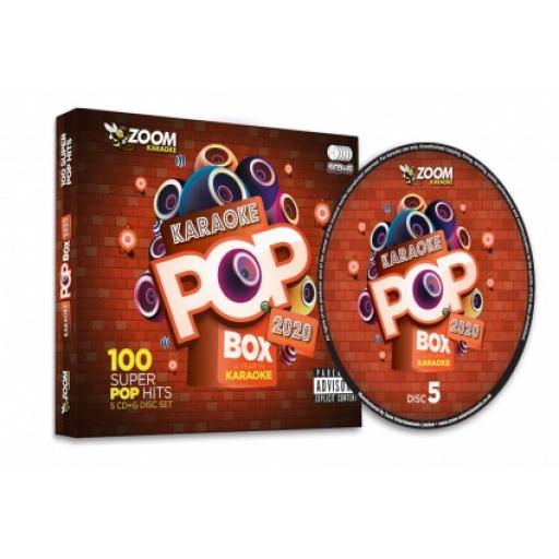 ZOOM POP BOX 2020 CD+G, 5 DISCS +USB TRACK PACK+ A- Z TRACK LIST, FEATURING 100 OF THE BEST KARAOKE POP TRACKS OF THE YEAR 2020