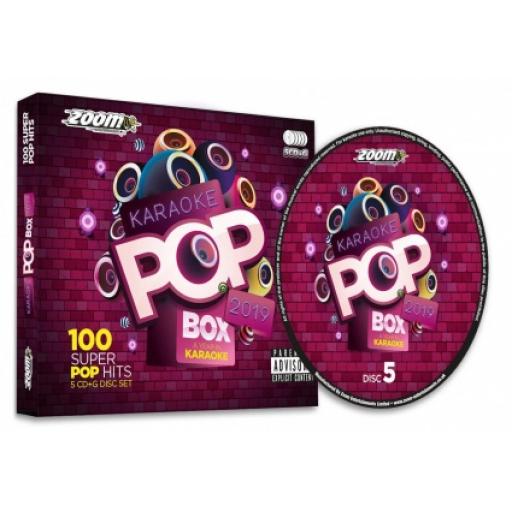 ZOOM POP BOX 2019 CD+G, 5 DISCS +USB TRACK PACK+ A- Z TRACK LIST, FEATURING 100 OF THE BEST KARAOKE POP TRACKS OF THE YEAR 2019