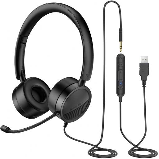 PC USB Headsets 3.5mm Computer Headsets with Microphone for Laptop, Noise Cancelling Business Office Headsets Headphones In-Line Control for Skype ZOOM PC Webinar Phone Gaming