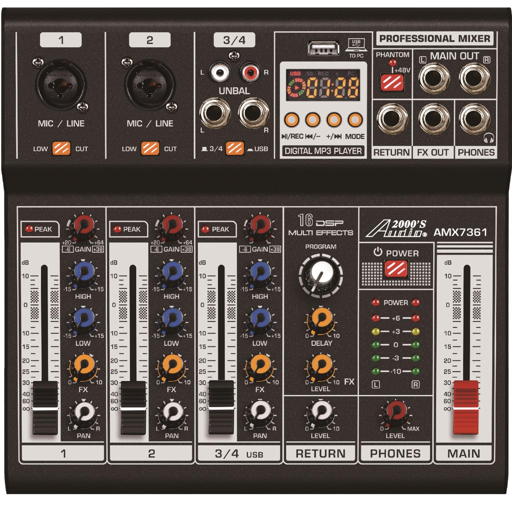 Audio2000s AMX7361 FourChannel Audio Mixer with USB 5V Power Supply