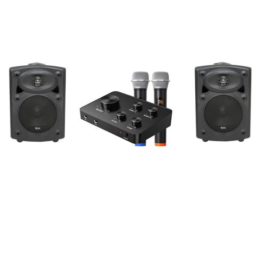 New for 2024 system , 60 x 2 watt Audio & Karaoke Mixer & Twin wireless microphone system & cables