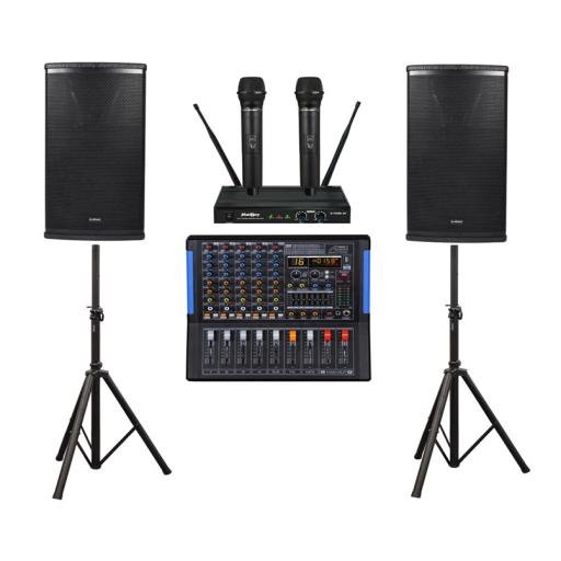 New for 2024 system 6, 900 x 2 watt Audio & Karaoke Mixer & Twin Madboy wireless microphone system & cables