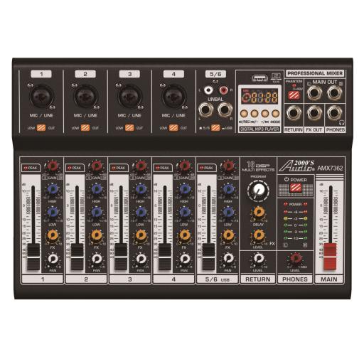 Audio2000s    AMX7362- Six-Channel Audio Mixer with USB 5V Power Supply Input, USB Interface, and DSP Sound Effects