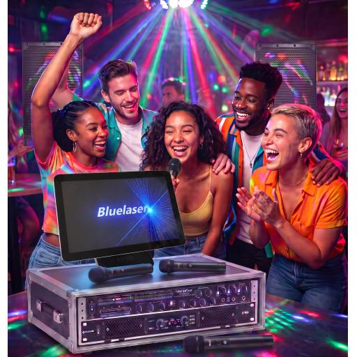 Karaoke Uk system, twin microphone set & 10 inch android touch screen + speakers